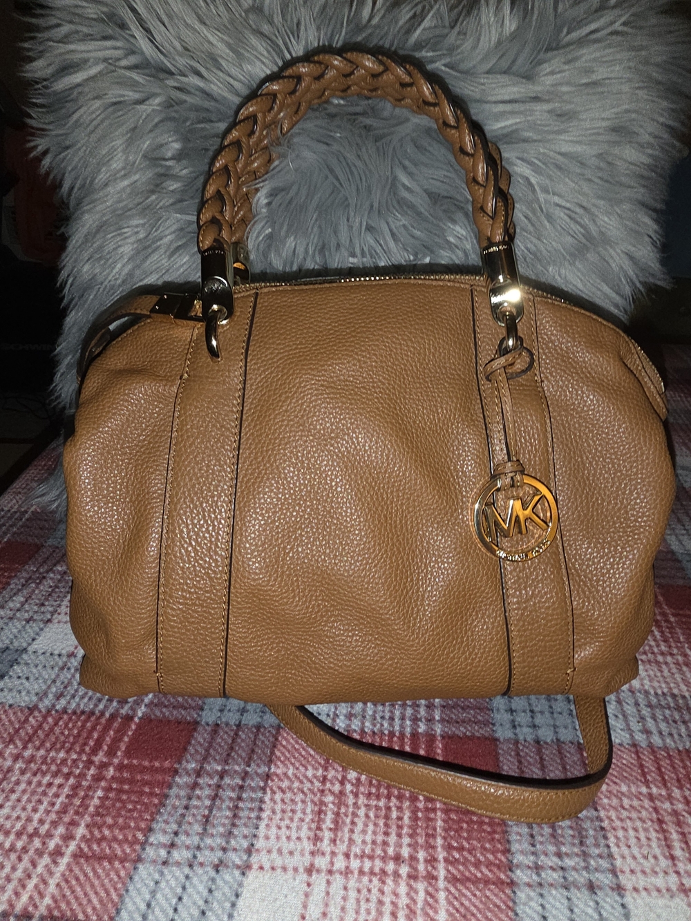 Michael Kors Cognac Leather Crossbody Satchel with Braided Handles